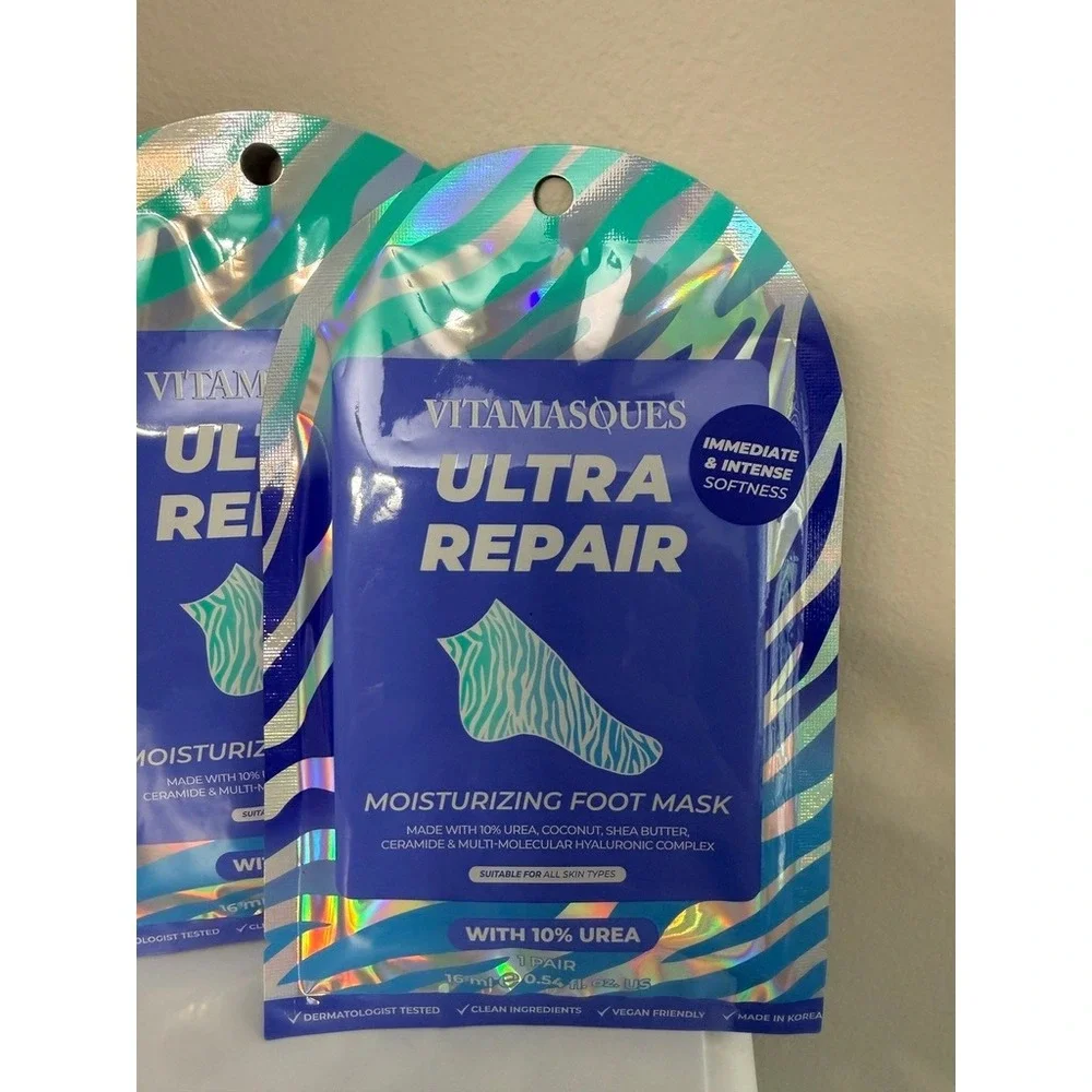 Vitamasques Ultra Repair Foot Mask Unisex 4 Pack Blue‎ Urea Hyaluronic NWT